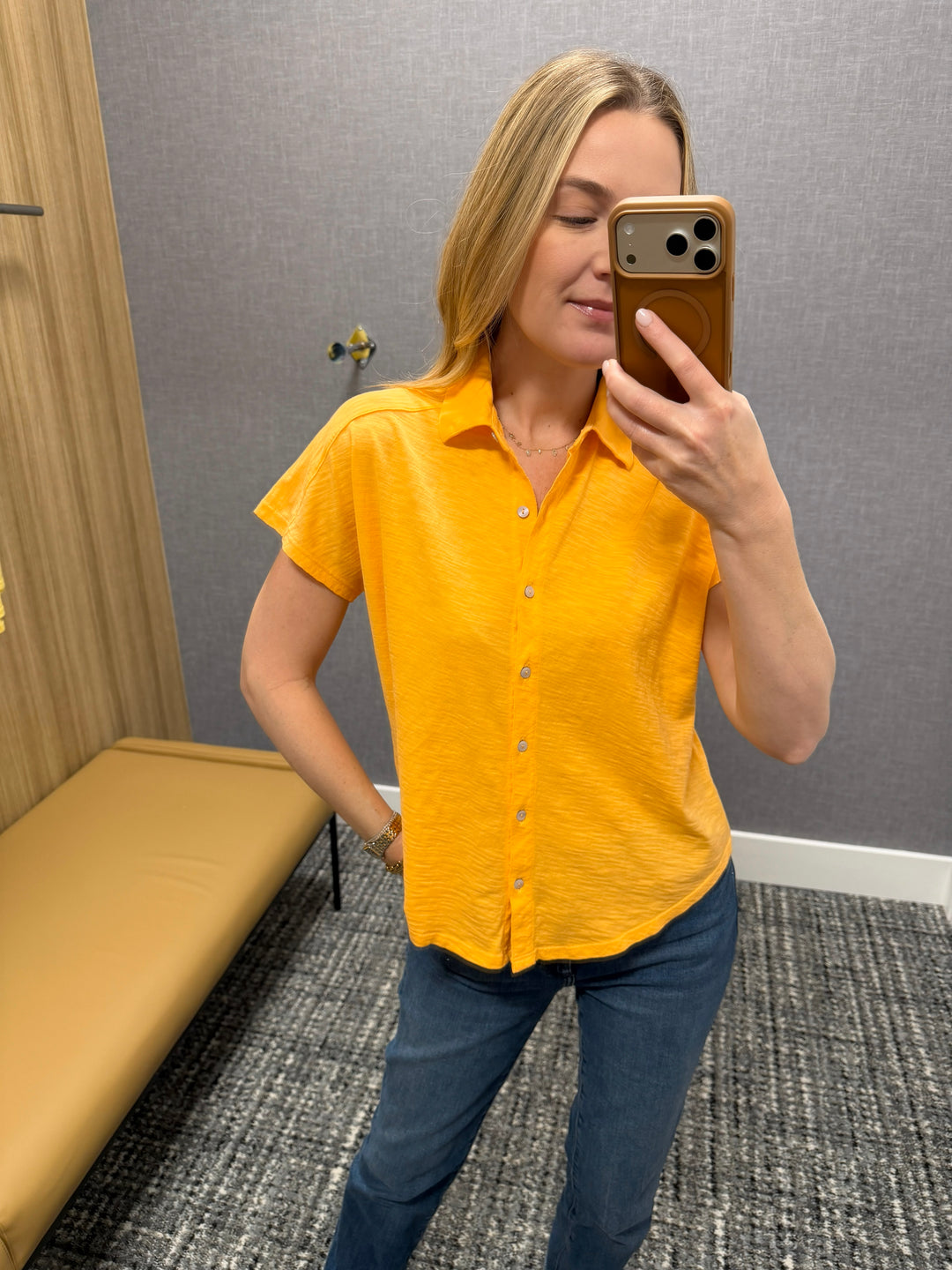 Elliott Lauren Bella Button Front Tee in Creamsicle available at Barbara Katz