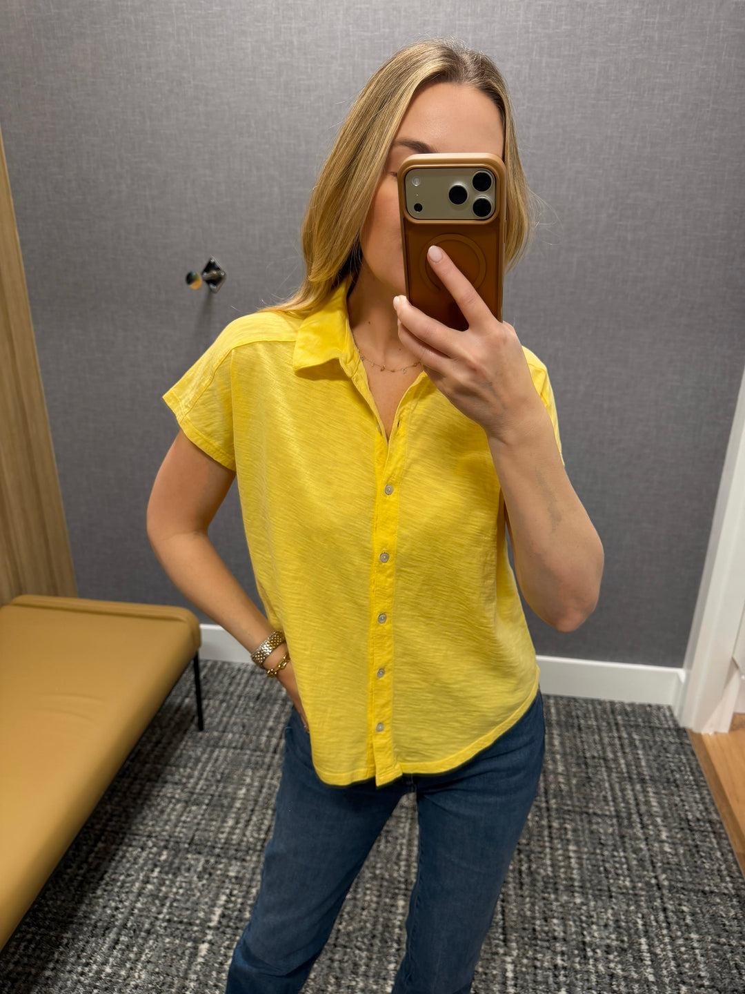 Elliott Lauren Bella Button Front Tee in Daffodil available at Barbara Katz