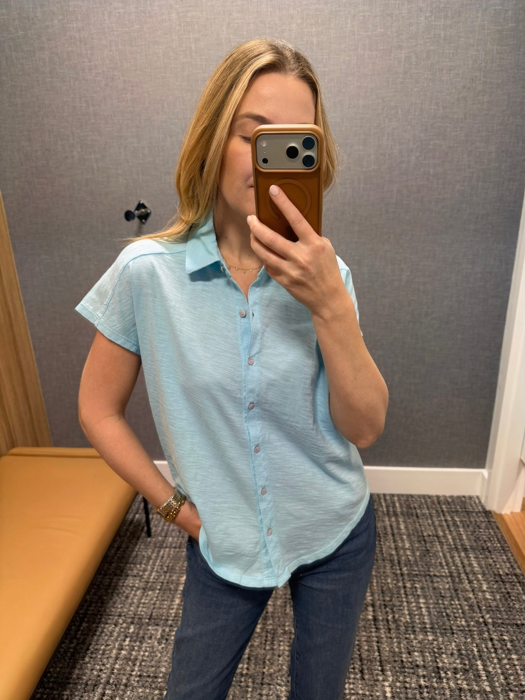 Elliott Lauren Bella Button Front Tee in Island available at Barbara Katz