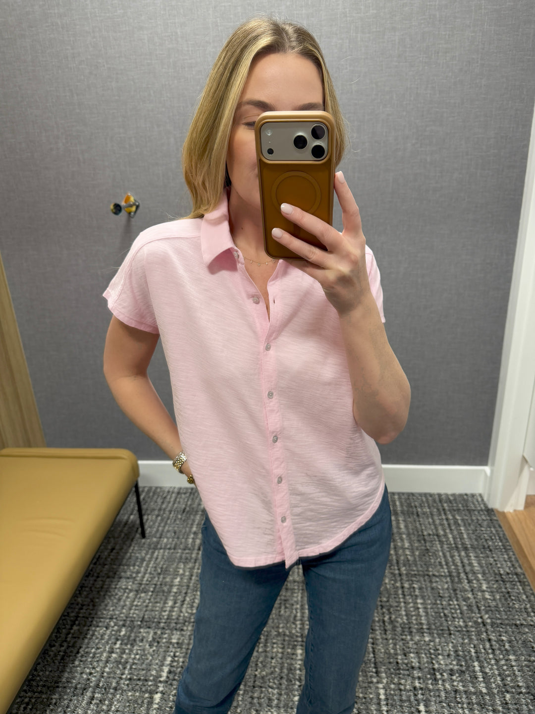 Elliott Lauren Bella Button Front Tee in Petal available at Barbara Katz