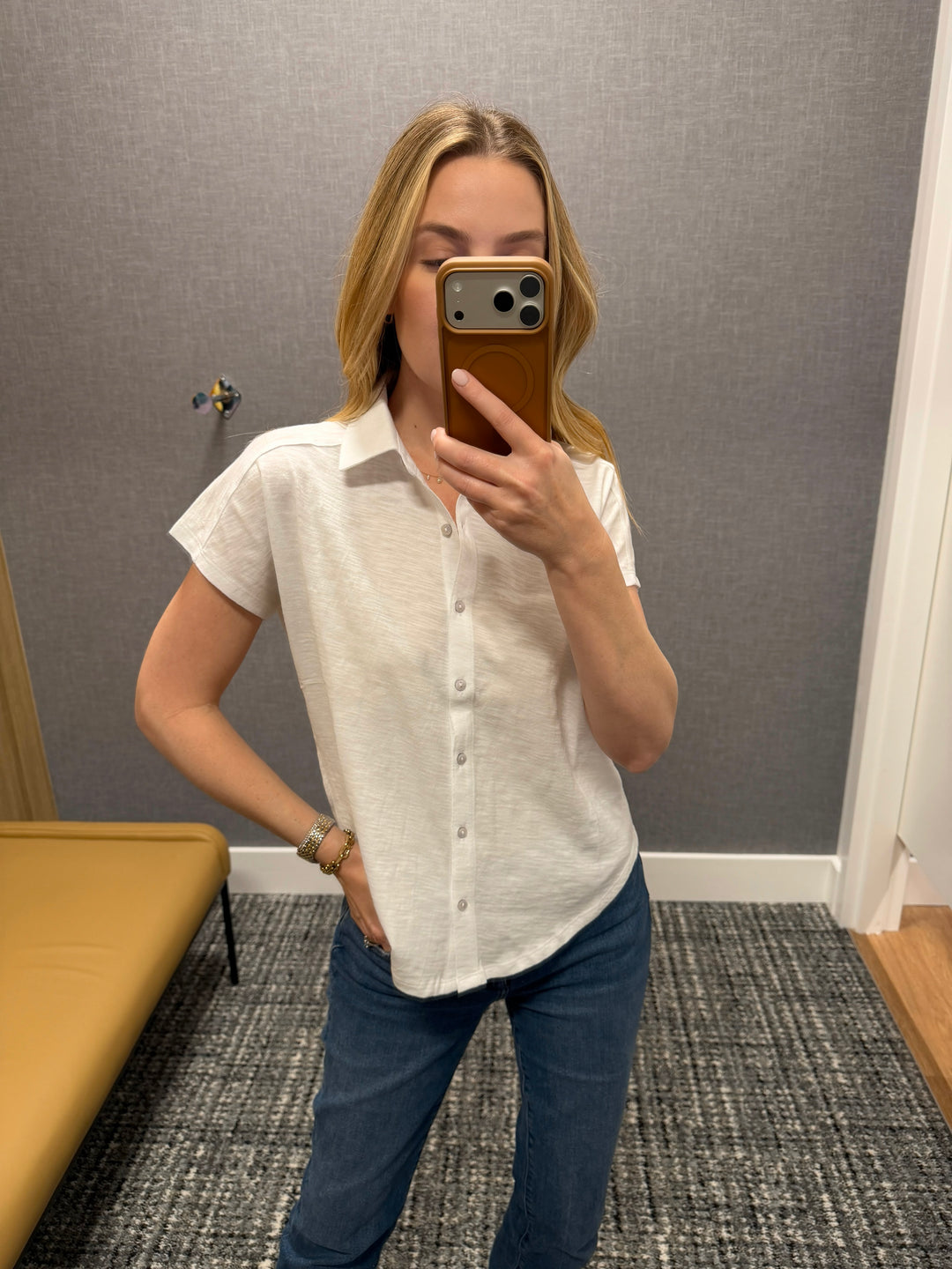 Elliott Lauren Bella Button Front Tee in White available at Barbara Katz