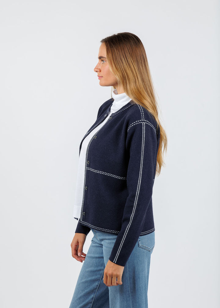 Elliott Lauren Bomber Stitch Sweater in Navy available at Barbara Katz