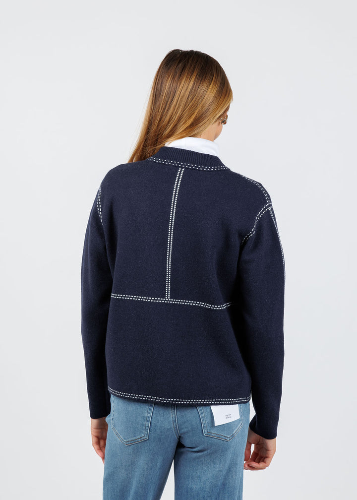 Elliott Lauren Bomber Stitch Sweater in Navy available at Barbara Katz