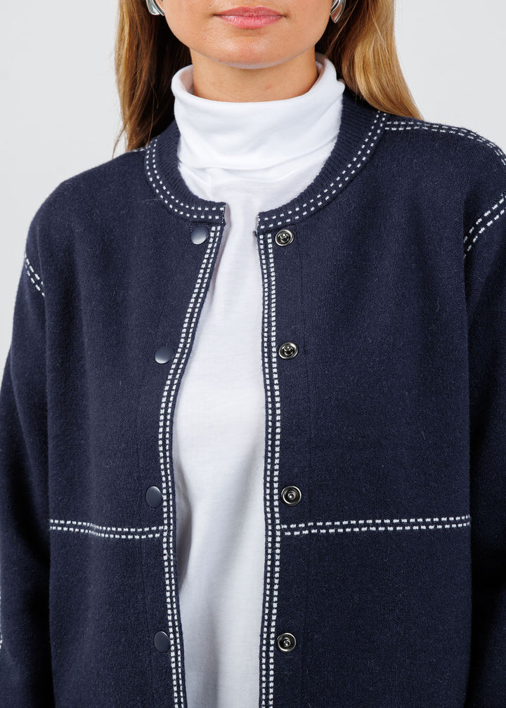 Elliott Lauren Bomber Stitch Sweater in Navy available at Barbara Katz