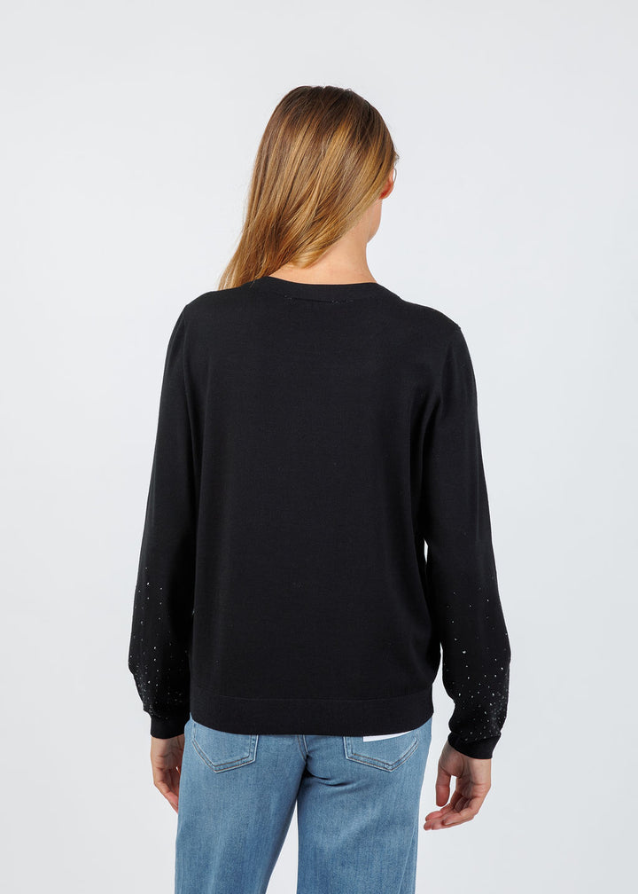 Elliott Lauren Crystal Sleeve Sweater in Black available at Barbara Katz