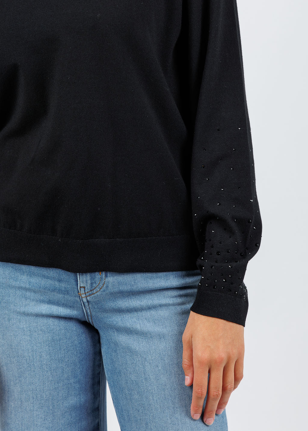 Elliott Lauren Crystal Sleeve Sweater in Black available at Barbara Katz