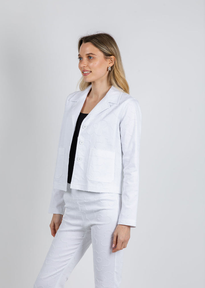 Elliott Lauren Daisy Button Front Jacket in White available at Barbara Katz