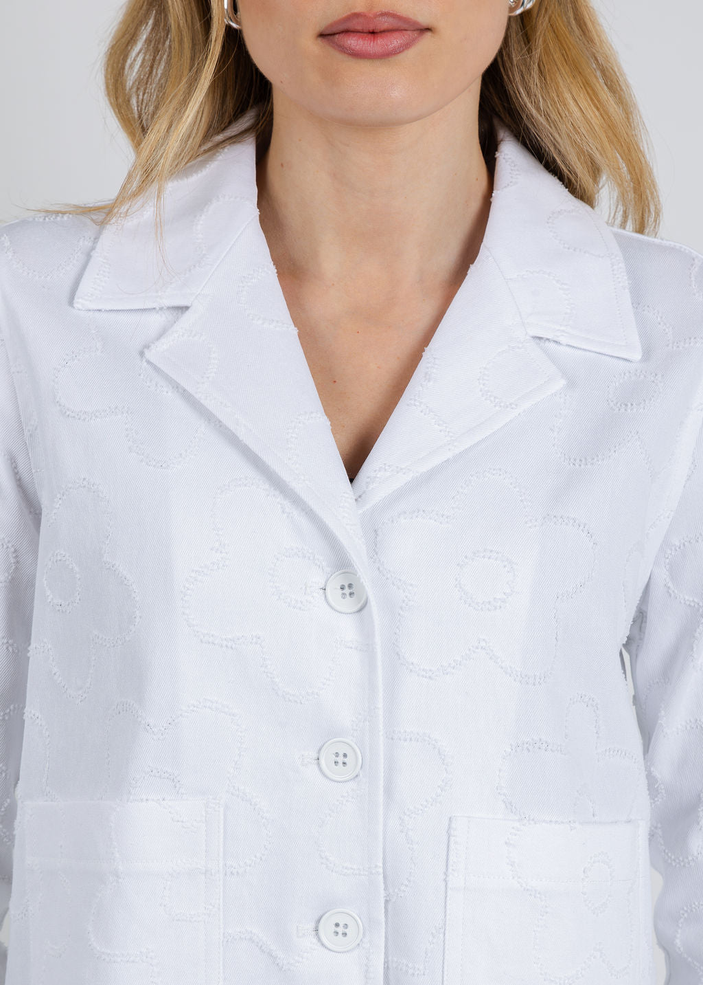 Elliott Lauren Daisy Button Front Jacket in White available at Barbara Katz