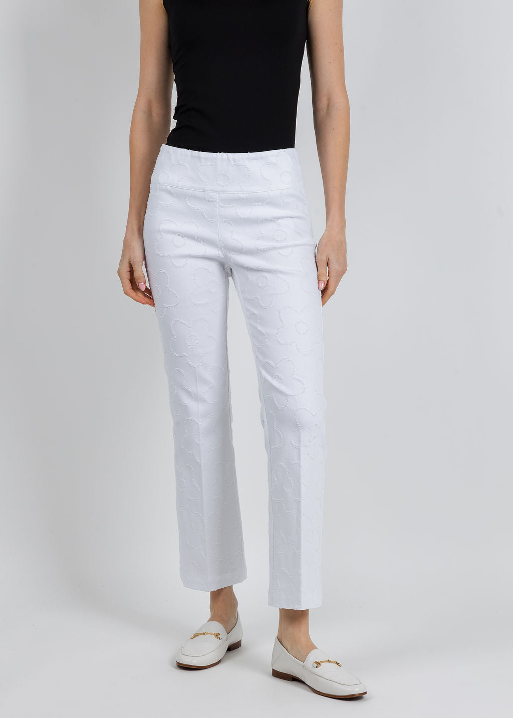 Elliott Lauren Daisy Pull-On Bootcut Pants in White available at Barbara Katz