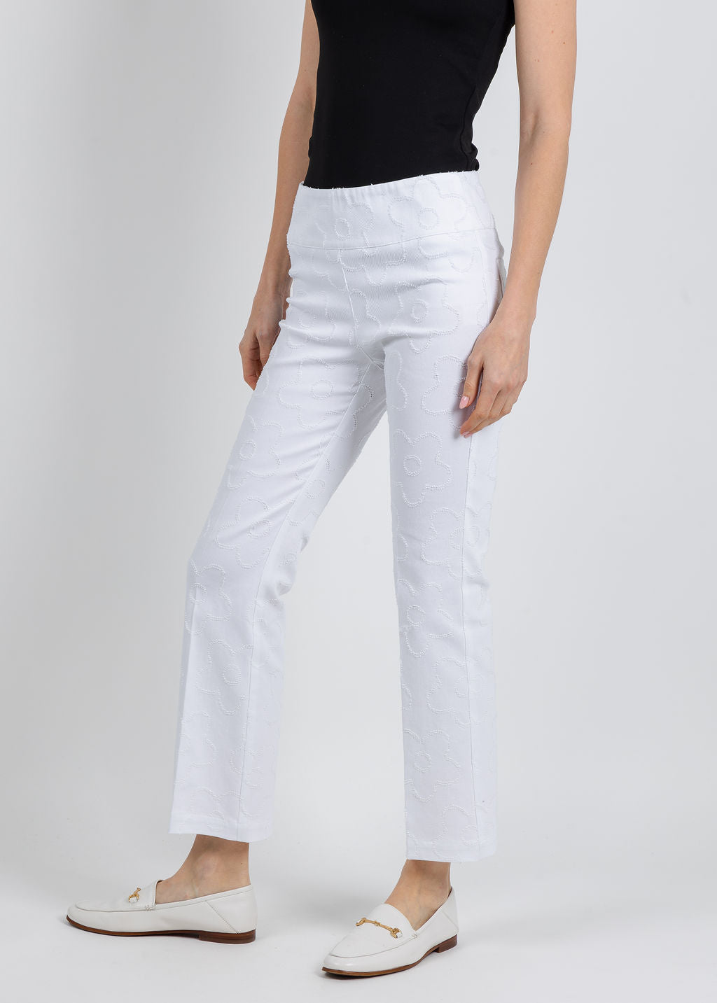 Elliott Lauren Daisy Pull-On Bootcut Pants in White available at Barbara Katz
