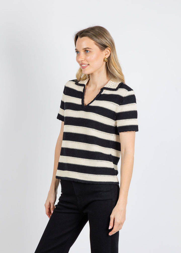 Elliott Lauren Polo Crochet Stripe Sweater in Black/White available at Barbara Katz