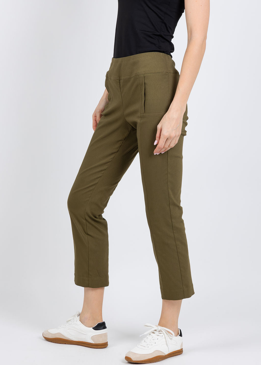 Elliott Lauren 25" Control Stretch Crop Pants in Olive available at Barbara Katz