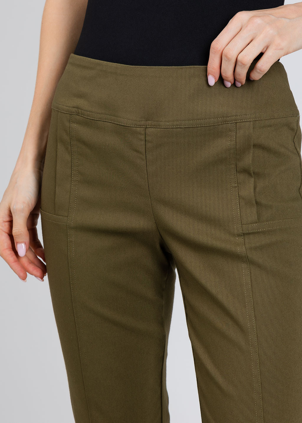Elliott Lauren 25" Control Stretch Crop Pants in Olive available at Barbara Katz