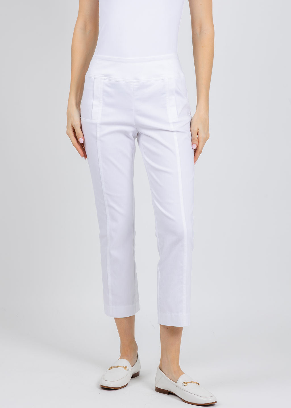 Elliott Lauren 25" Control Stretch Crop Pants in White available at Barbara Katz