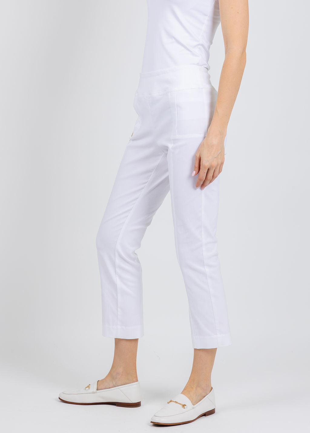 Elliott Lauren 25" Control Stretch Crop Pants in White available at Barbara Katz