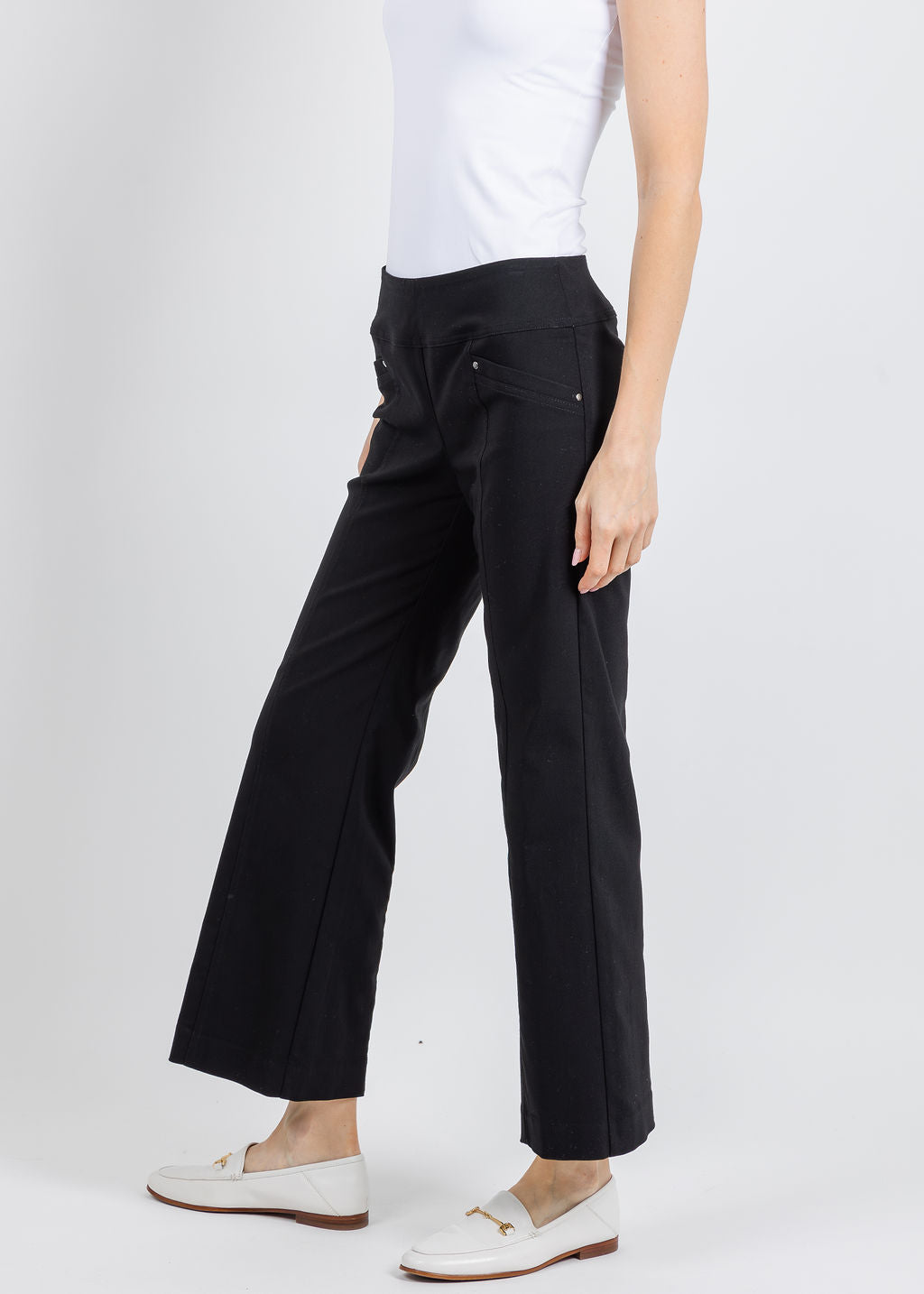 Elliott Lauren 27" Control Stretch Grommet Wide Leg Pants in Black available at Barbara Katz