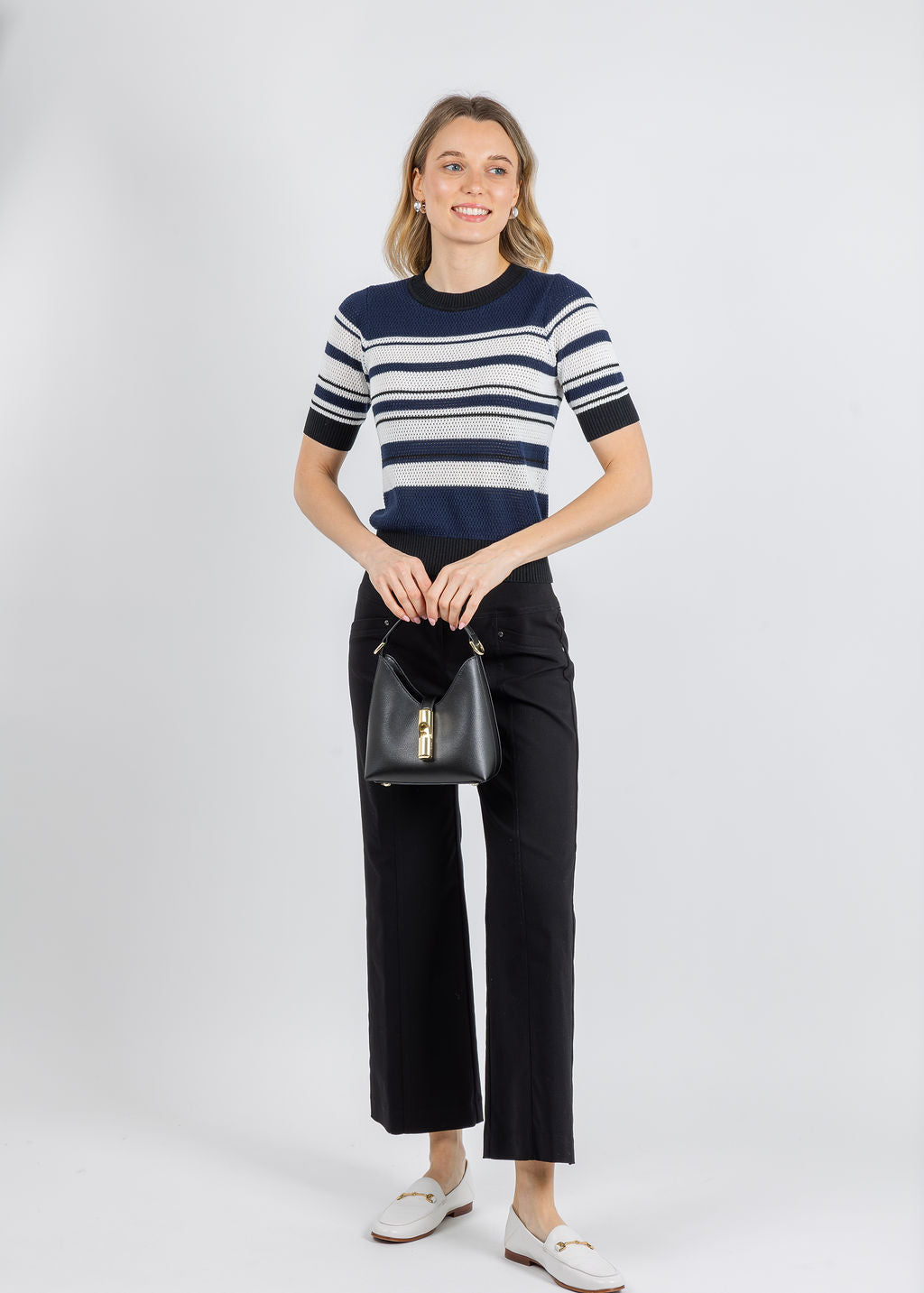 Elliott Lauren 27" Control Stretch Grommet Wide Leg Pants in Black available at Barbara Katz