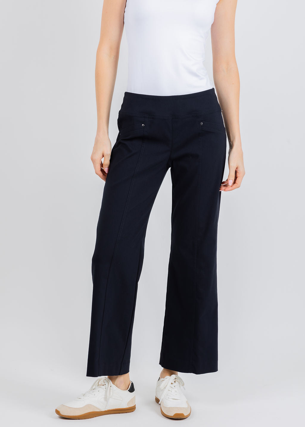 Elliott Lauren 27" Control Stretch Grommet Wide Leg Pants in Navy available at Barbara Katz