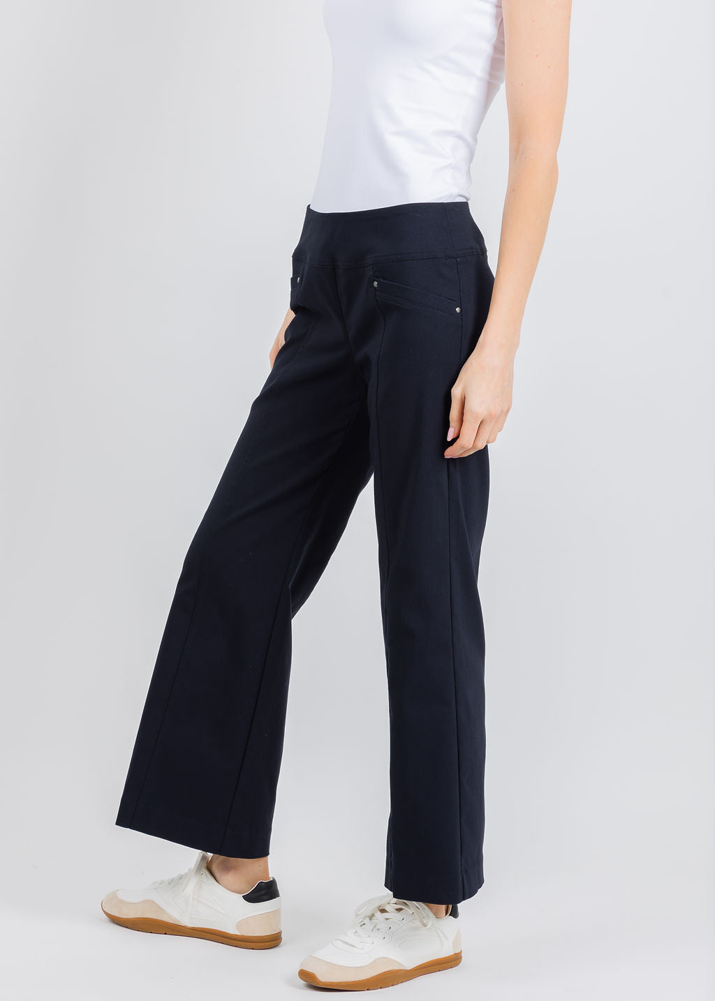 Elliott Lauren 27" Control Stretch Grommet Wide Leg Pants in Navy available at Barbara Katz
