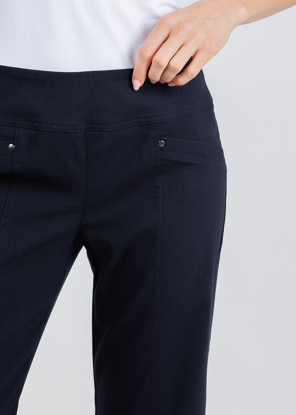 Elliott Lauren 27" Control Stretch Grommet Wide Leg Pants in Navy available at Barbara Katz