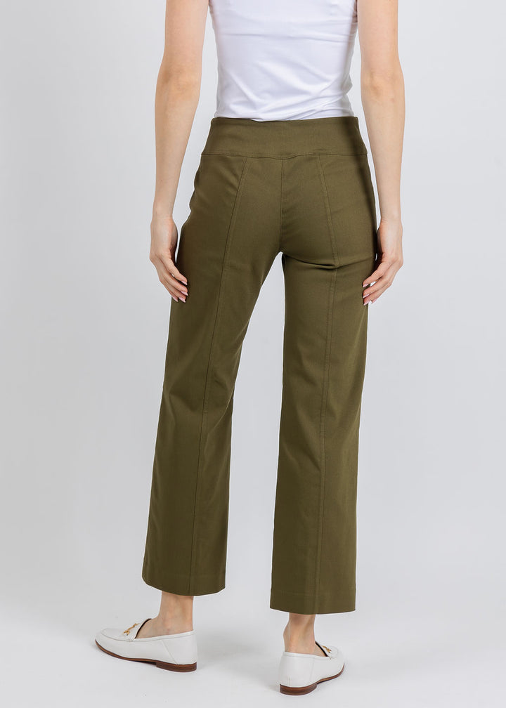Elliott Lauren 27" Control Stretch Grommet Wide Leg Pants in Olive available at Barbara Katz