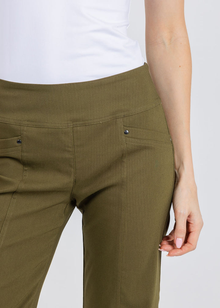 Elliott Lauren 27" Control Stretch Grommet Wide Leg Pants in Olive available at Barbara Katz
