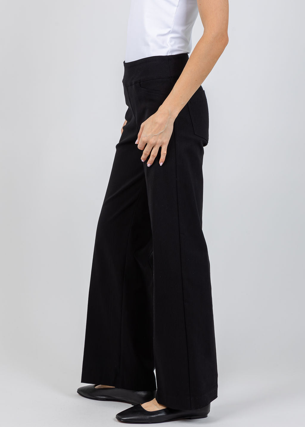 Elliott Lauren 30" Control Stretch Wide Leg Pants in Black available at Barbara Katz