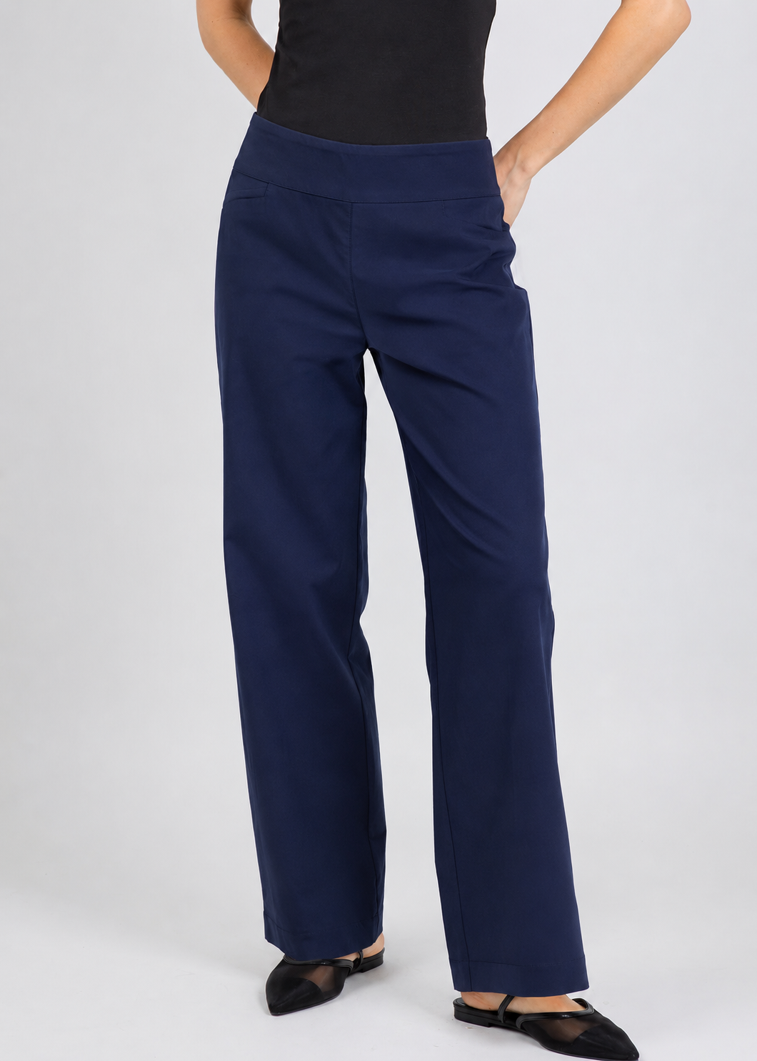 Elliott Lauren 30" Control Stretch Wide Leg Pants in French Navy available at Barbara Katz