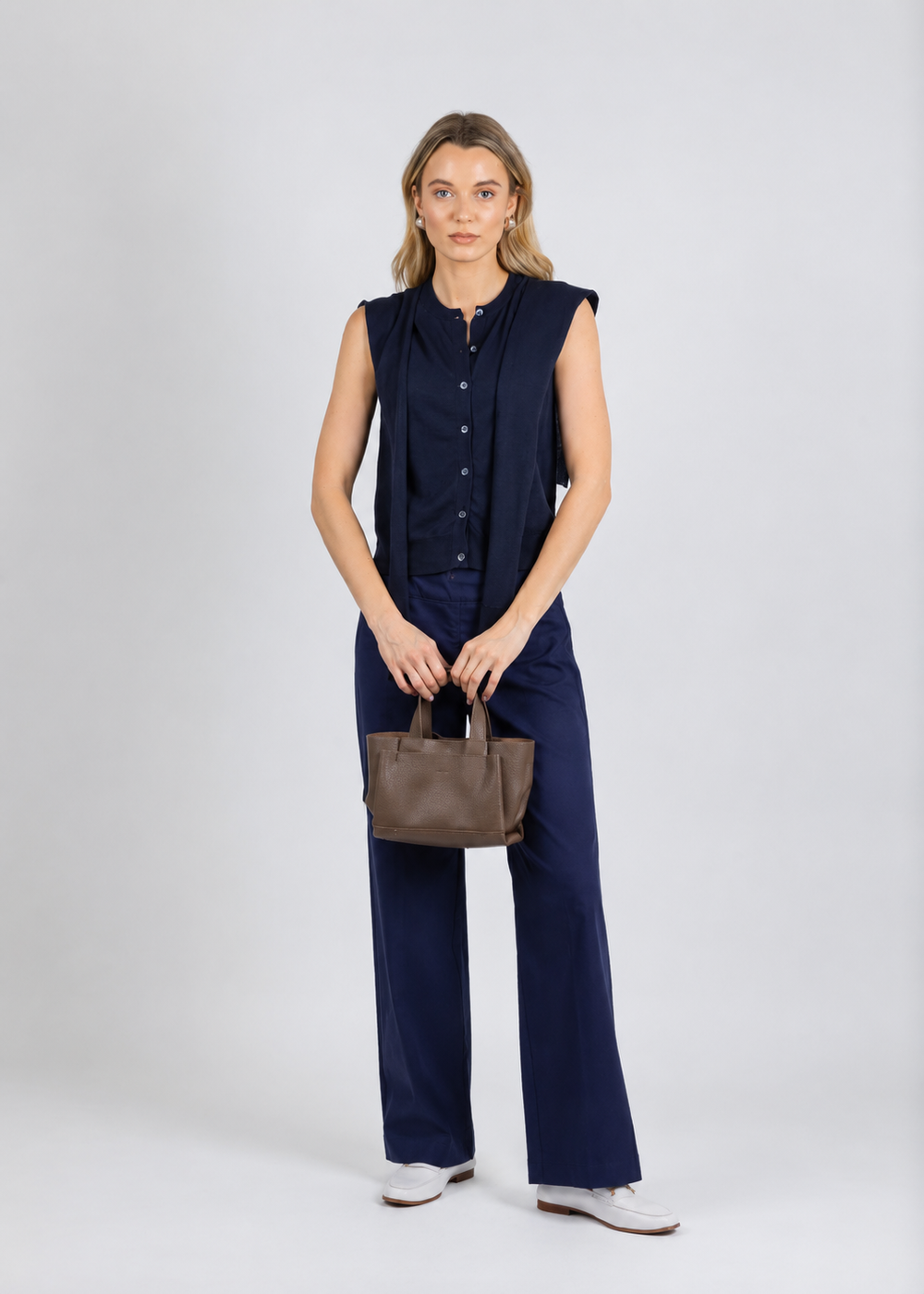 Elliott Lauren 30" Control Stretch Wide Leg Pants in French Navy available at Barbara Katz