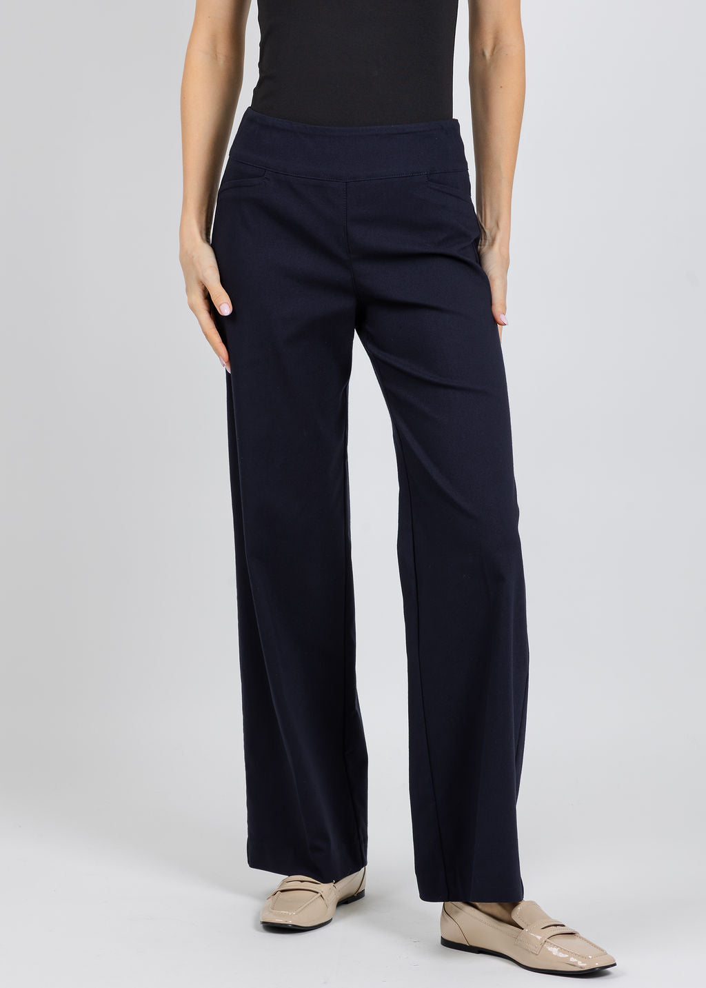 Elliott Lauren 30" Control Stretch Wide Leg Pants in Navy available at Barbara Katz