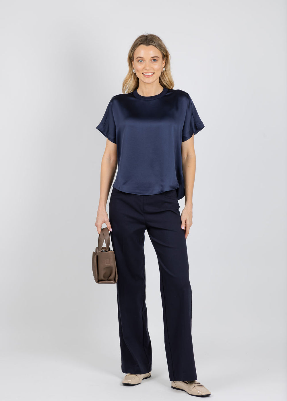 Elliott Lauren 30" Control Stretch Wide Leg Pants in Navy available at Barbara Katz