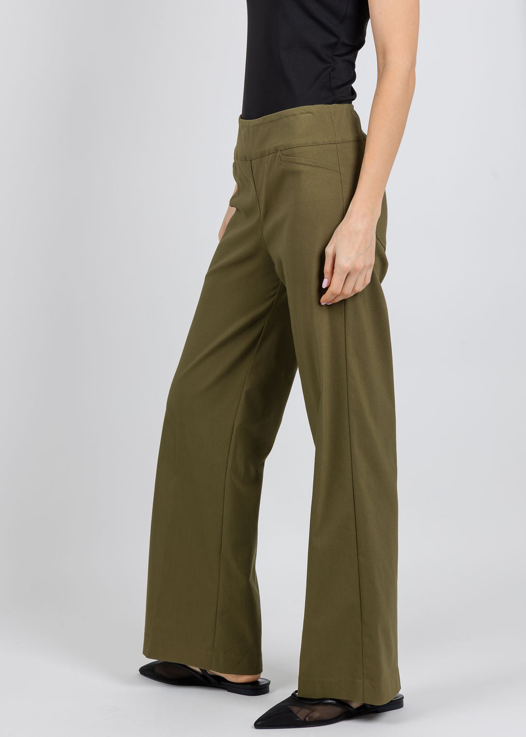 Elliott Lauren 30" Control Stretch Wide Leg Pants in Olive available at Barbara Katz
