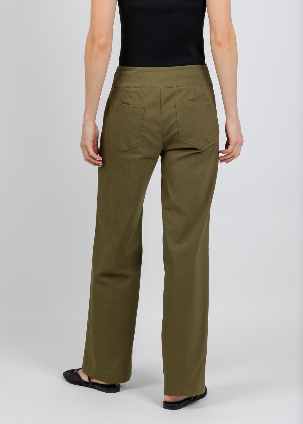 Elliott Lauren 30" Control Stretch Wide Leg Pants in Olive available at Barbara Katz