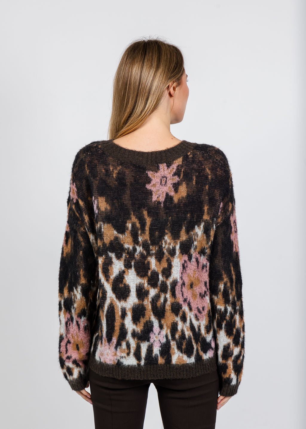 Elliott Lauren Animal Brushed Jacquard Sweater in Brown Multi available at Barbara Katz