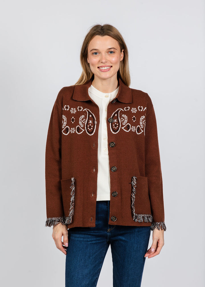 Elliott Lauren Bandana Jacket With Fringe in Chocolate available at Barbara Katz