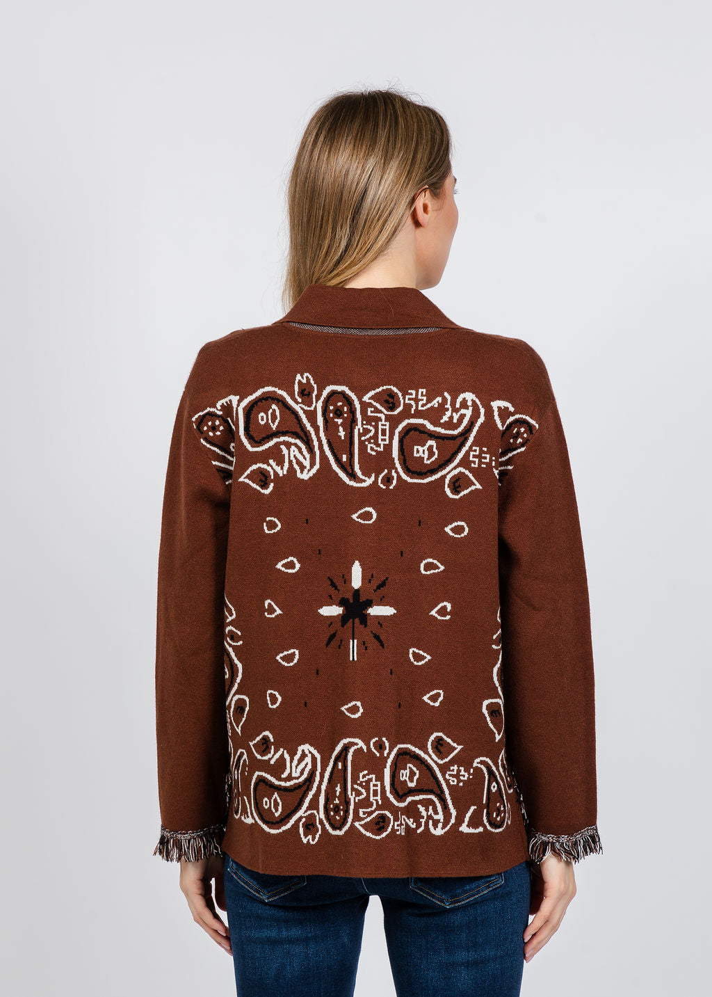 Elliott Lauren Bandana Jacket With Fringe in Chocolate available at Barbara Katz