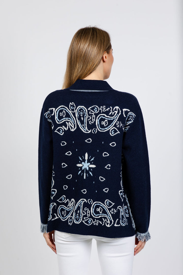 Elliott Lauren Bandana Jacket With Fringe in Navy available at Barbara Katz