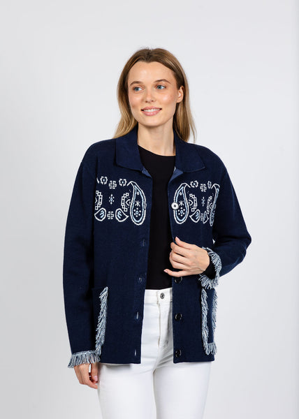 Elliott Lauren Bandana Jacket With Fringe - Navy
