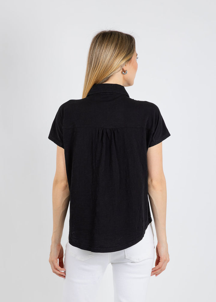 Elliott Lauren Bella Button Front Tee in Black available at Barbara Katz