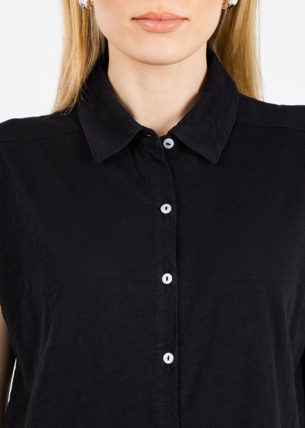 Elliott Lauren Bella Button Front Tee in Black available at Barbara Katz