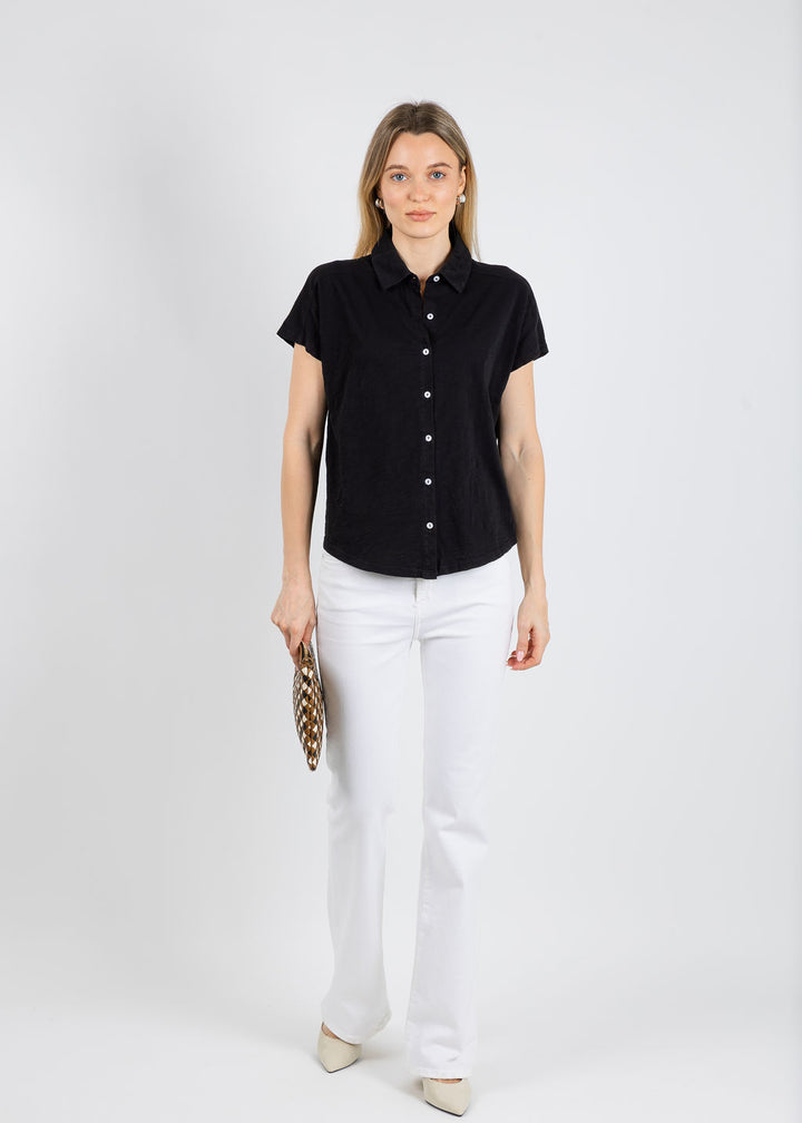 Elliott Lauren Bella Button Front Tee in Black available at Barbara Katz