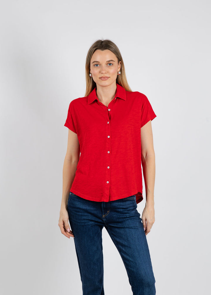 Elliott Lauren Bella Button Front Tee in Cherry available at Barbara Katz