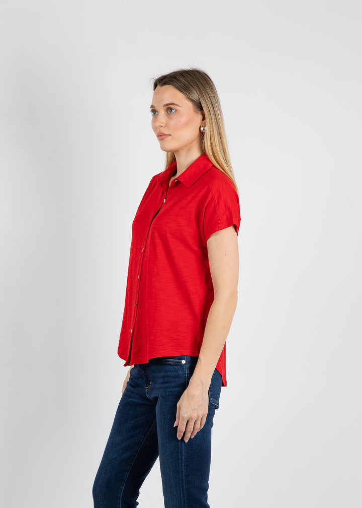 Elliott Lauren Bella Button Front Tee in Cherry available at Barbara Katz