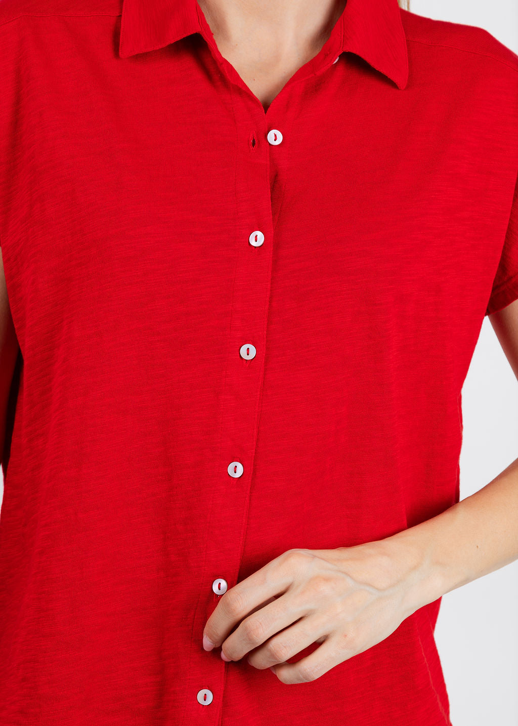 Elliott Lauren Bella Button Front Tee in Cherry available at Barbara Katz