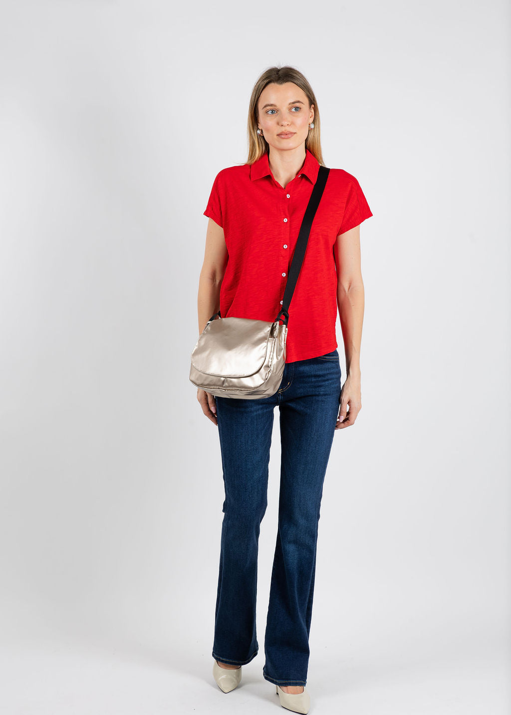 Elliott Lauren Bella Button Front Tee in Cherry available at Barbara Katz