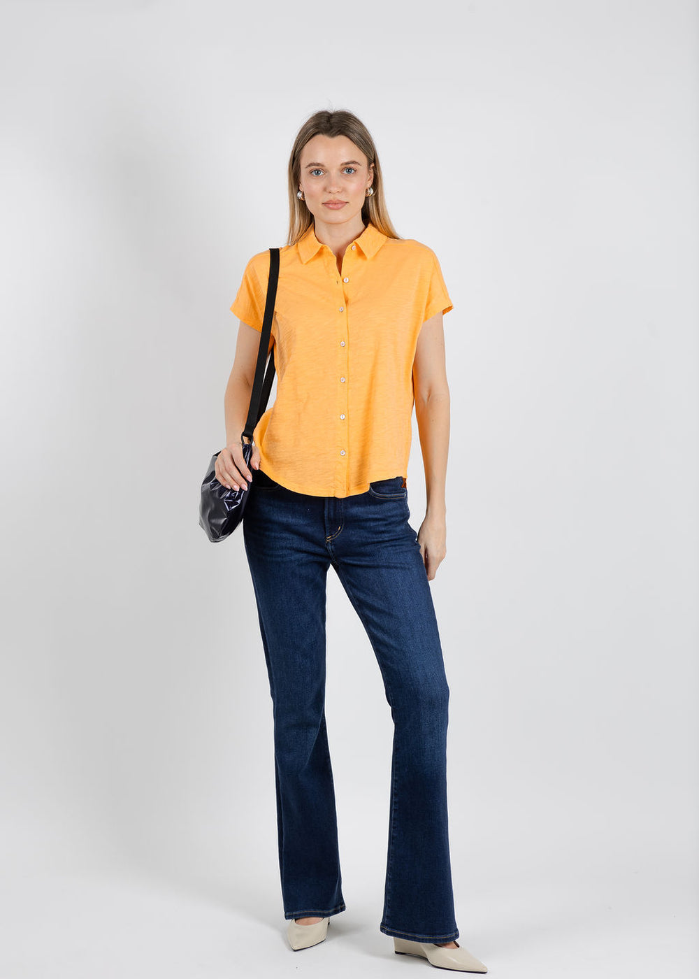 Elliott Lauren Bella Button Front Tee in Creamsicle available at Barbara Katz
