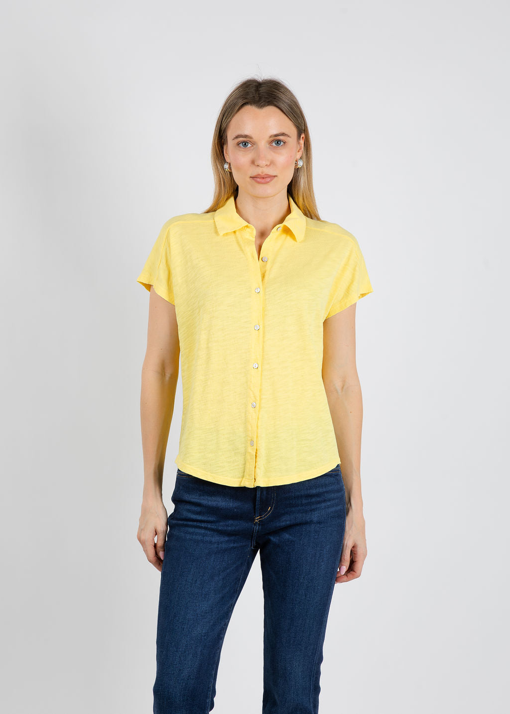 Elliott Lauren Bella Button Front Tee in Daffodil available at Barbara Katz