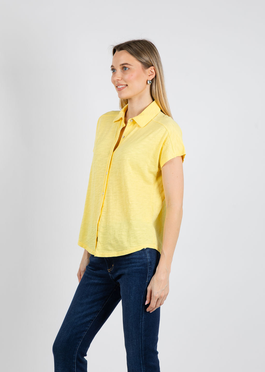 Elliott Lauren Bella Button Front Tee in Daffodil available at Barbara Katz