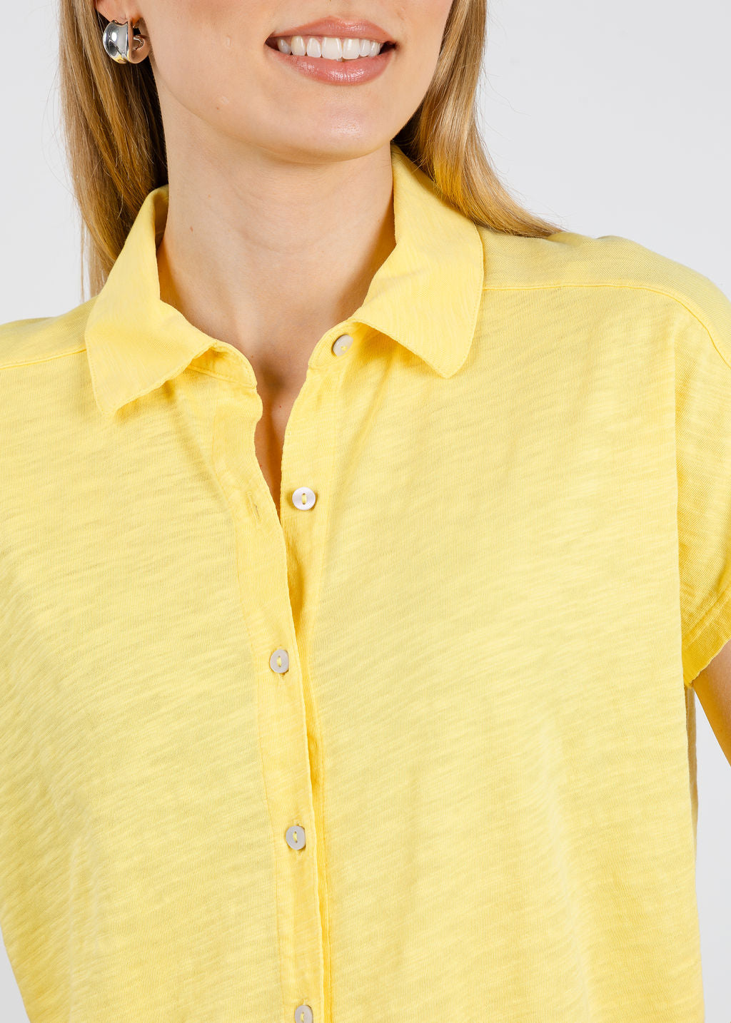 Elliott Lauren Bella Button Front Tee in Daffodil available at Barbara Katz