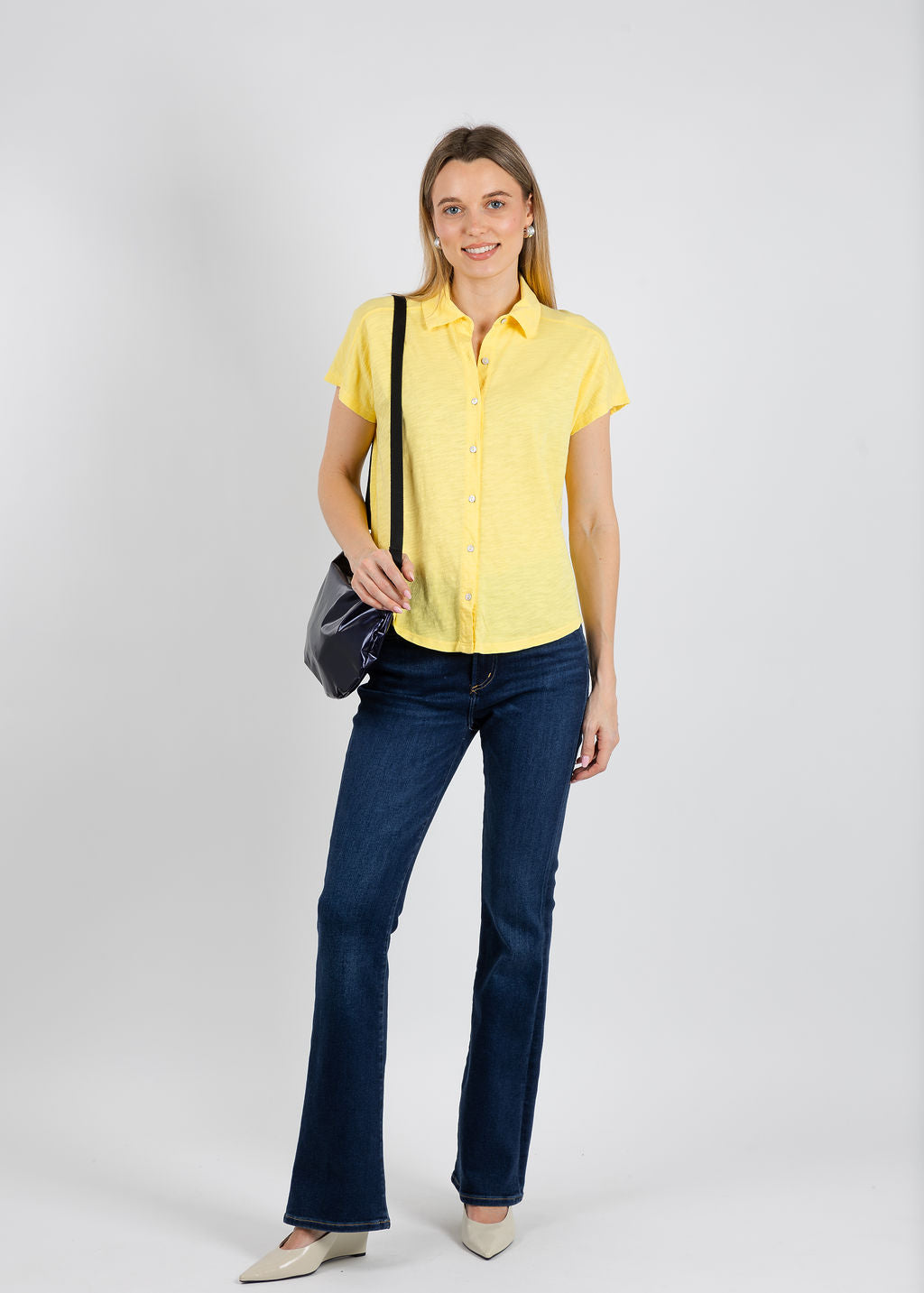 Elliott Lauren Bella Button Front Tee in Daffodil available at Barbara Katz